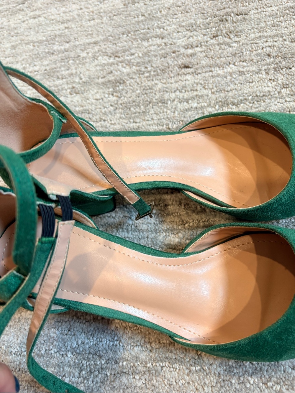 Emerald Green Suede Like Pointed Toe Ankle Strap Heels Size 40 - Picture 8 of 9
